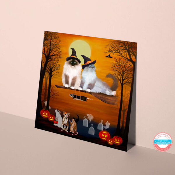 Spooky Halloween Forest Ragdoll Cat Card