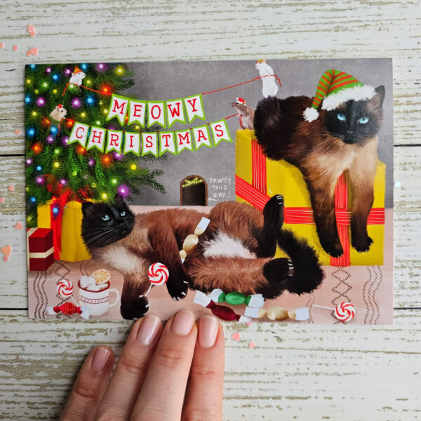 Cute Siamese Cat Christmas Card - Image 2