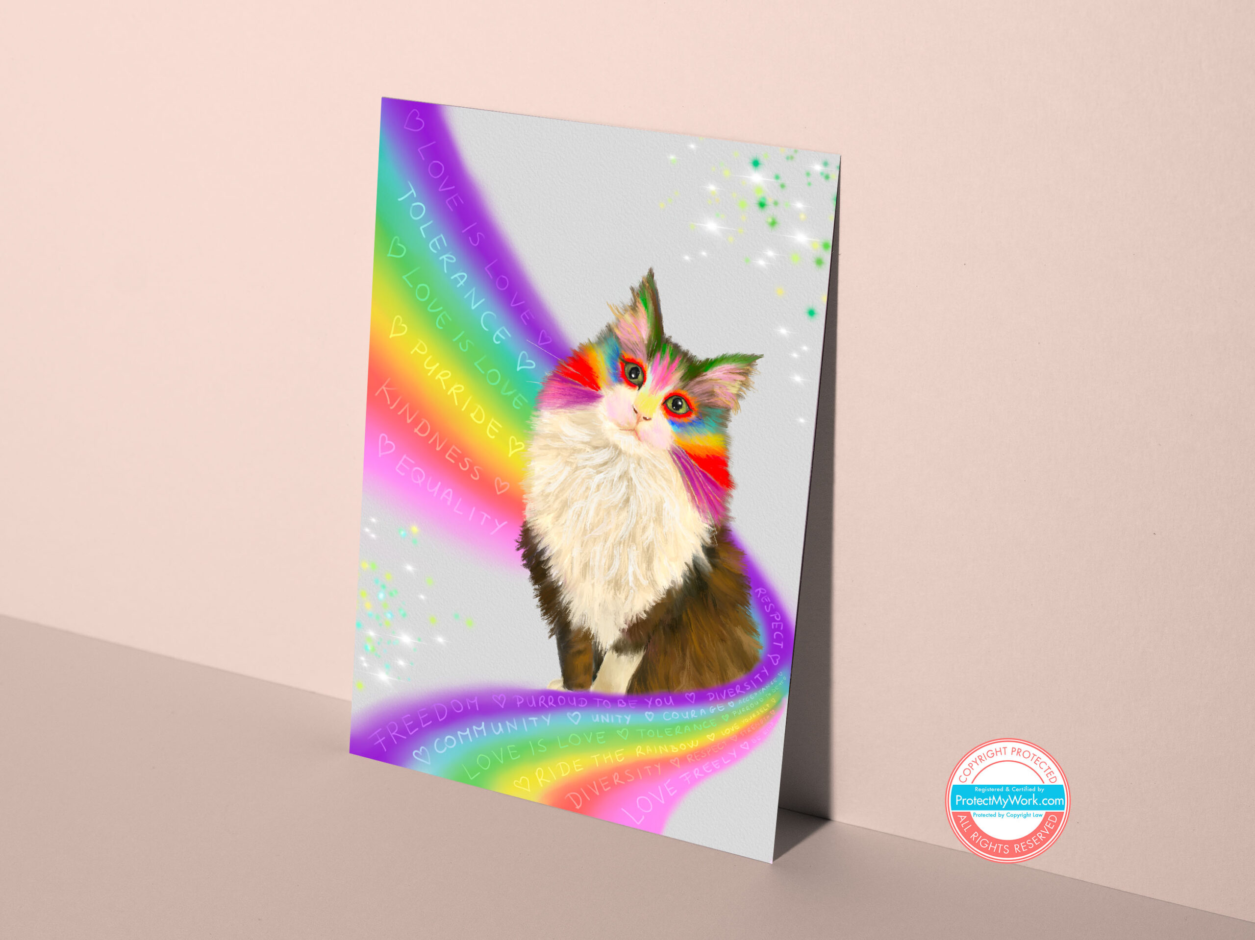 LGBTQ rainbow cat card