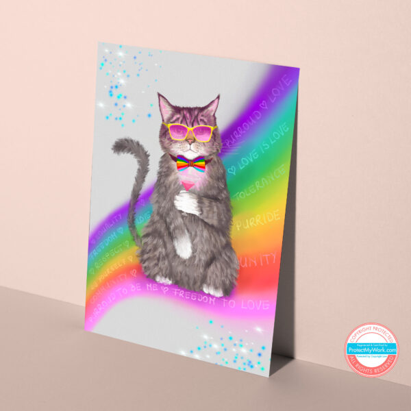 LGBTQ cat greeting card with rainbow