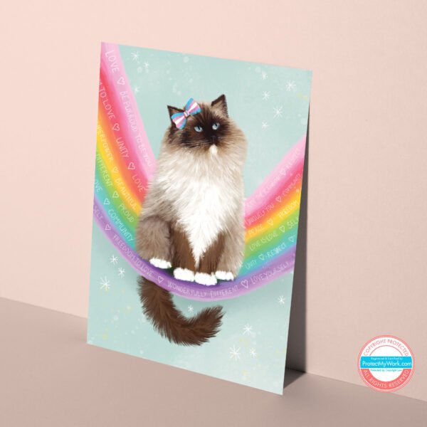 Transgender Rainbow Cat LGBTQ greeting card for Pride