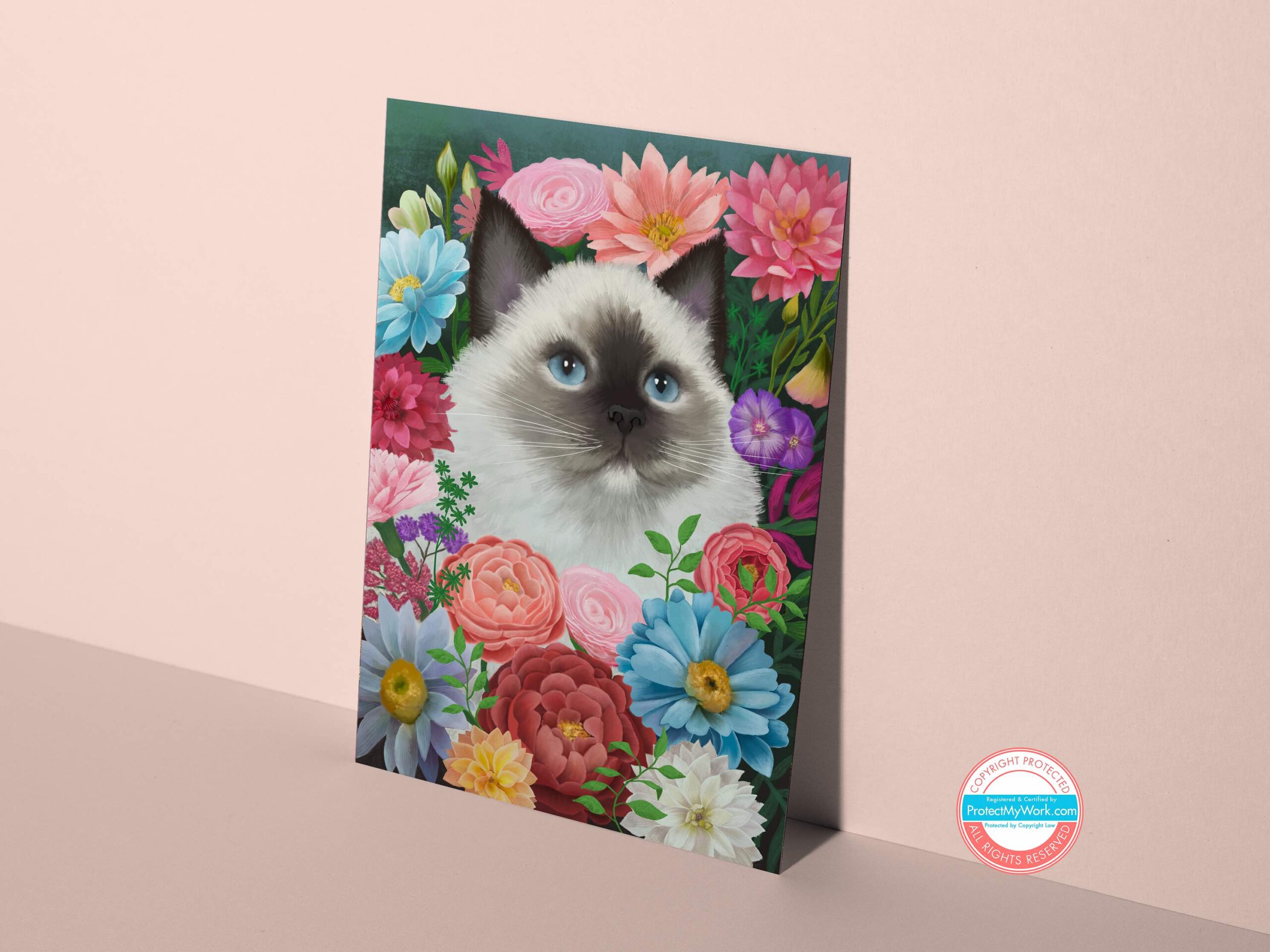 Ragdoll cat with flowers greeting card
