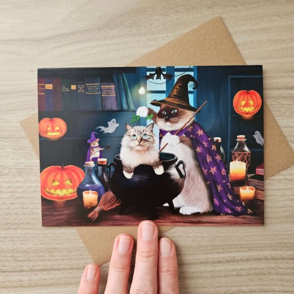 Ragdoll Cat in a Cauldron Halloween Card - Image 2