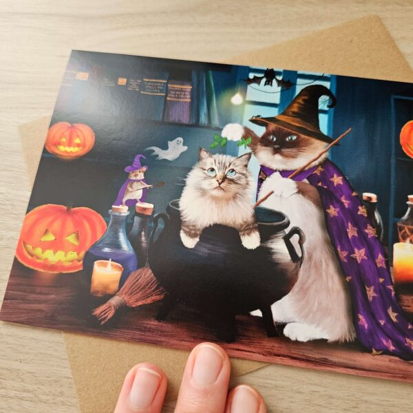 Ragdoll Cat in a Cauldron Halloween Card - Image 3