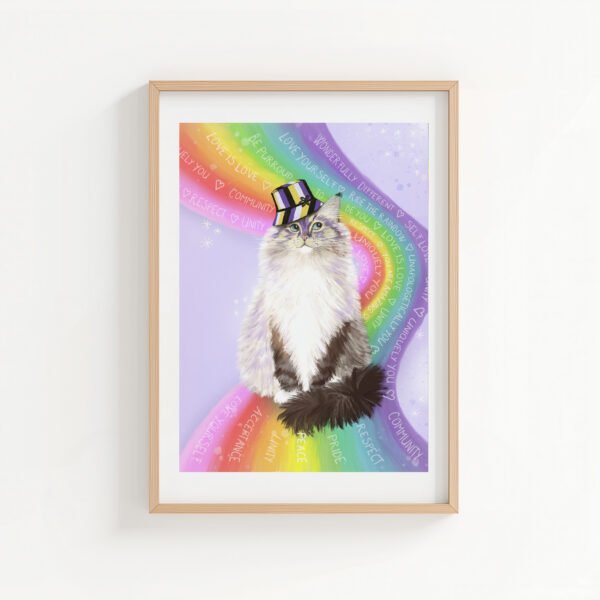 Non Binary Rainbow Cat Wall Art