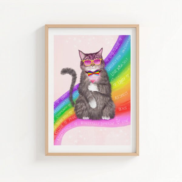LGBTY kitty wall art giclee print - rainbow cat