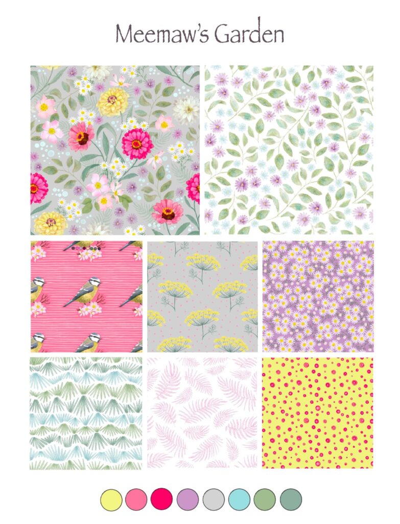 Beautiful botanical Pattern collection featuring zinnias, daisies, flowering dill and gentle nature forms.