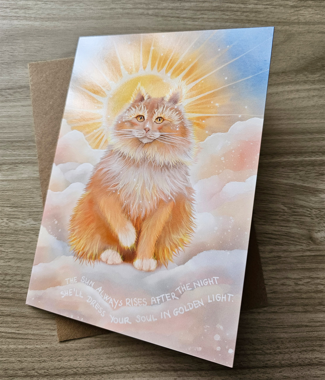 Orange Sun Cat Celestial Greeting Card With Affirmation - Image 2