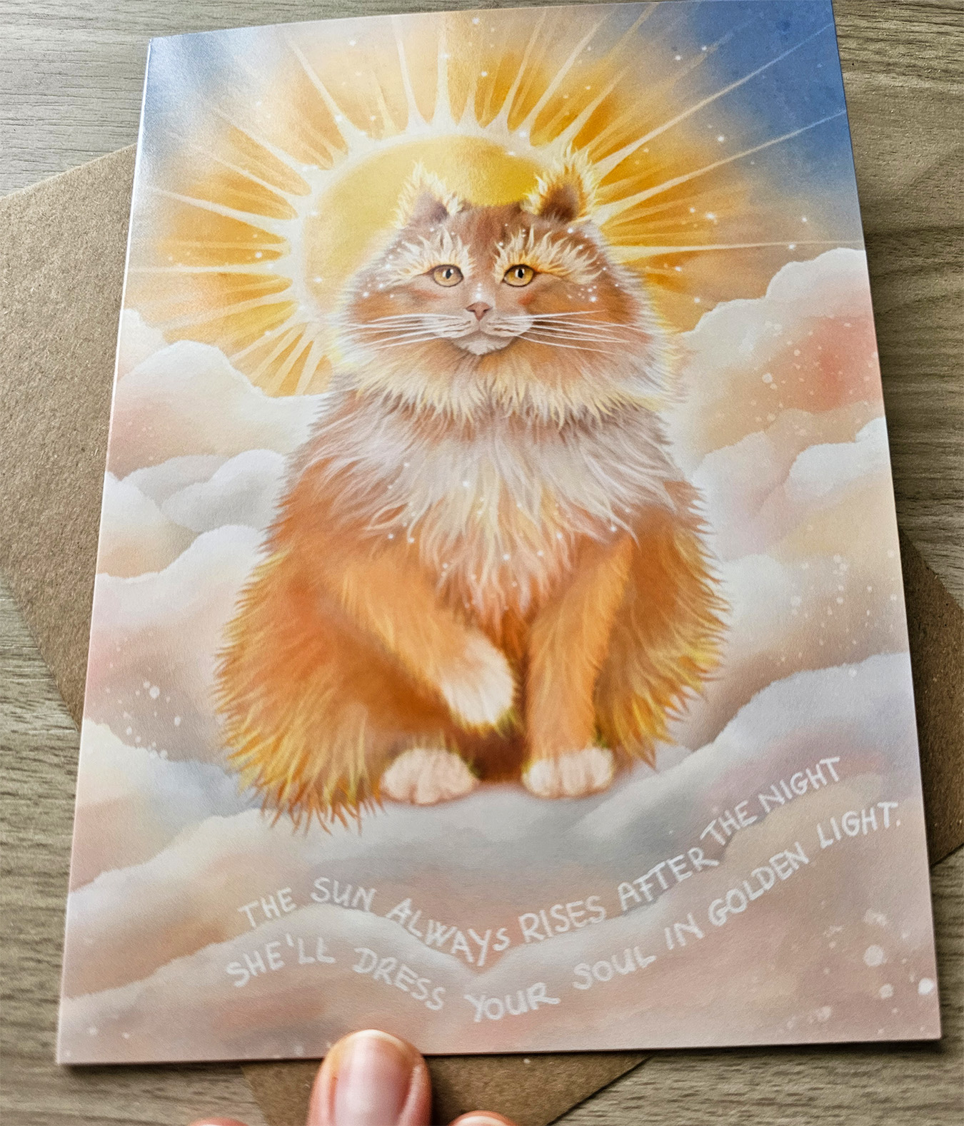 Orange Sun Cat Celestial Greeting Card With Affirmation - Image 3