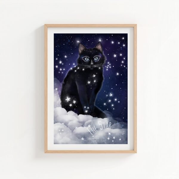 Celestial cat wall art: black cat amongst the stars.