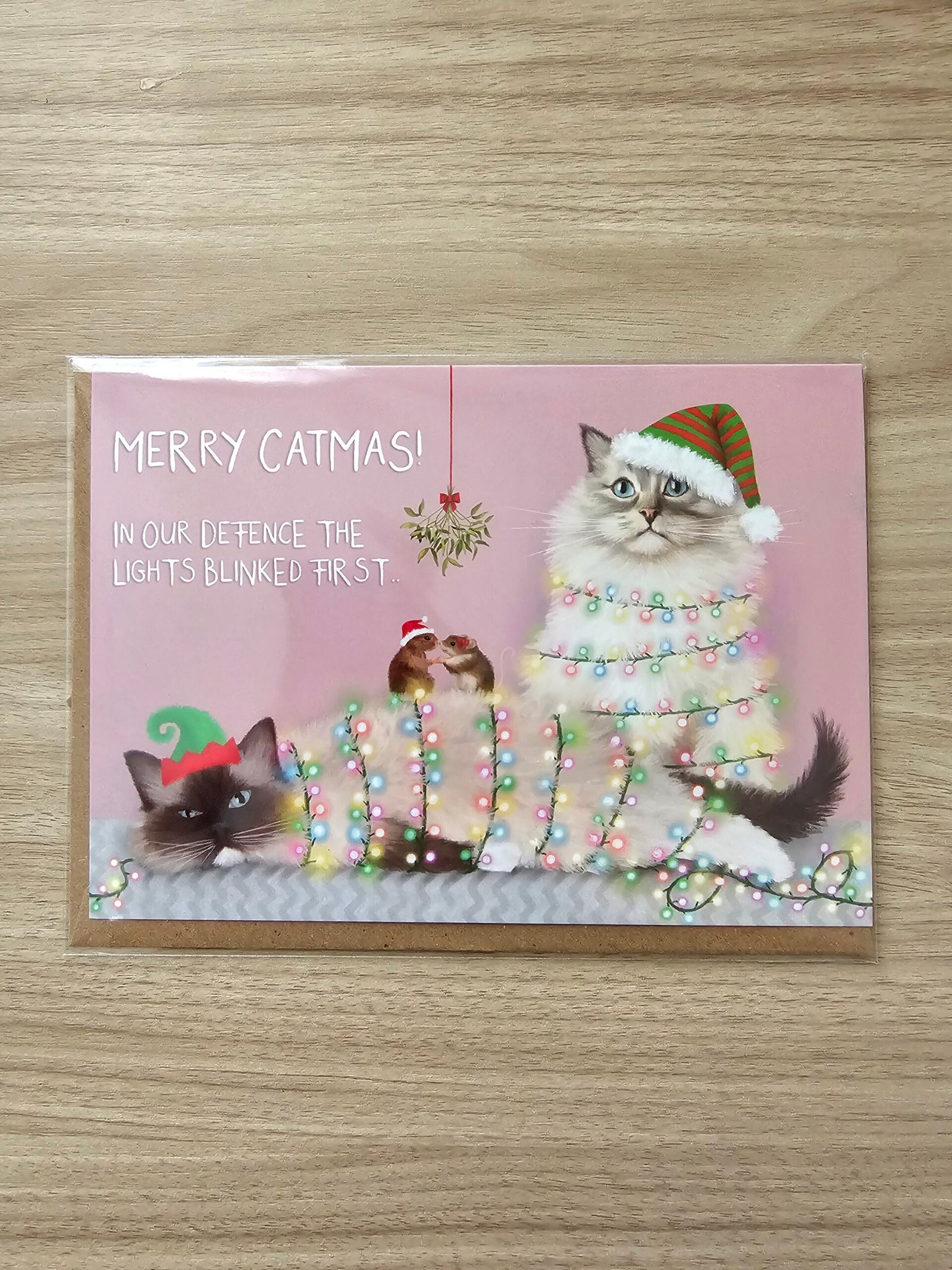 Ragdoll Cat Christmas Card - Tangled in Fairy Lights - Image 2