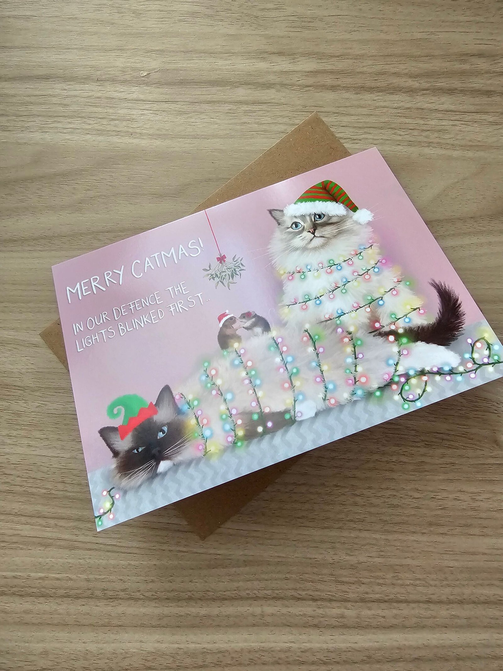 Ragdoll Cat Christmas Card - Tangled in Fairy Lights - Image 4