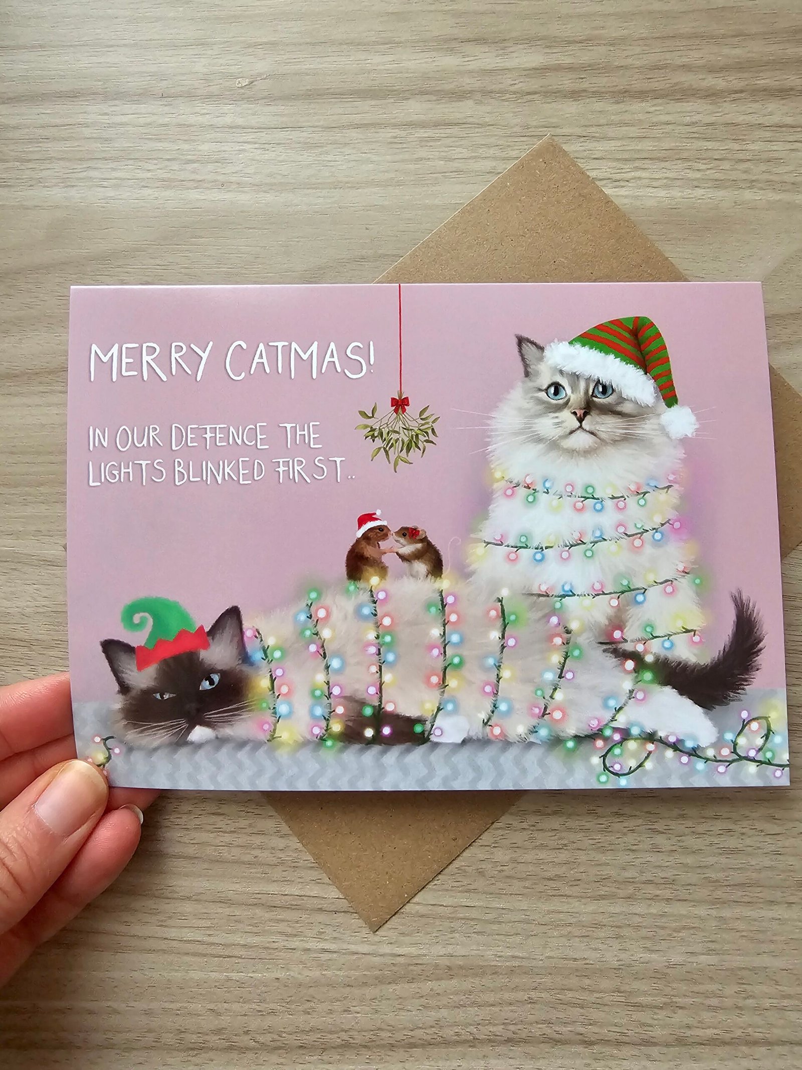 Ragdoll Cat Christmas Card - Tangled in Fairy Lights - Image 5