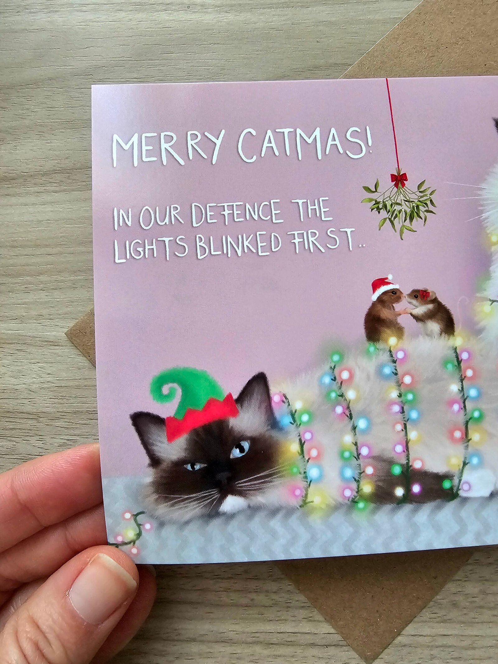 Ragdoll Cat Christmas Card - Tangled in Fairy Lights - Image 6