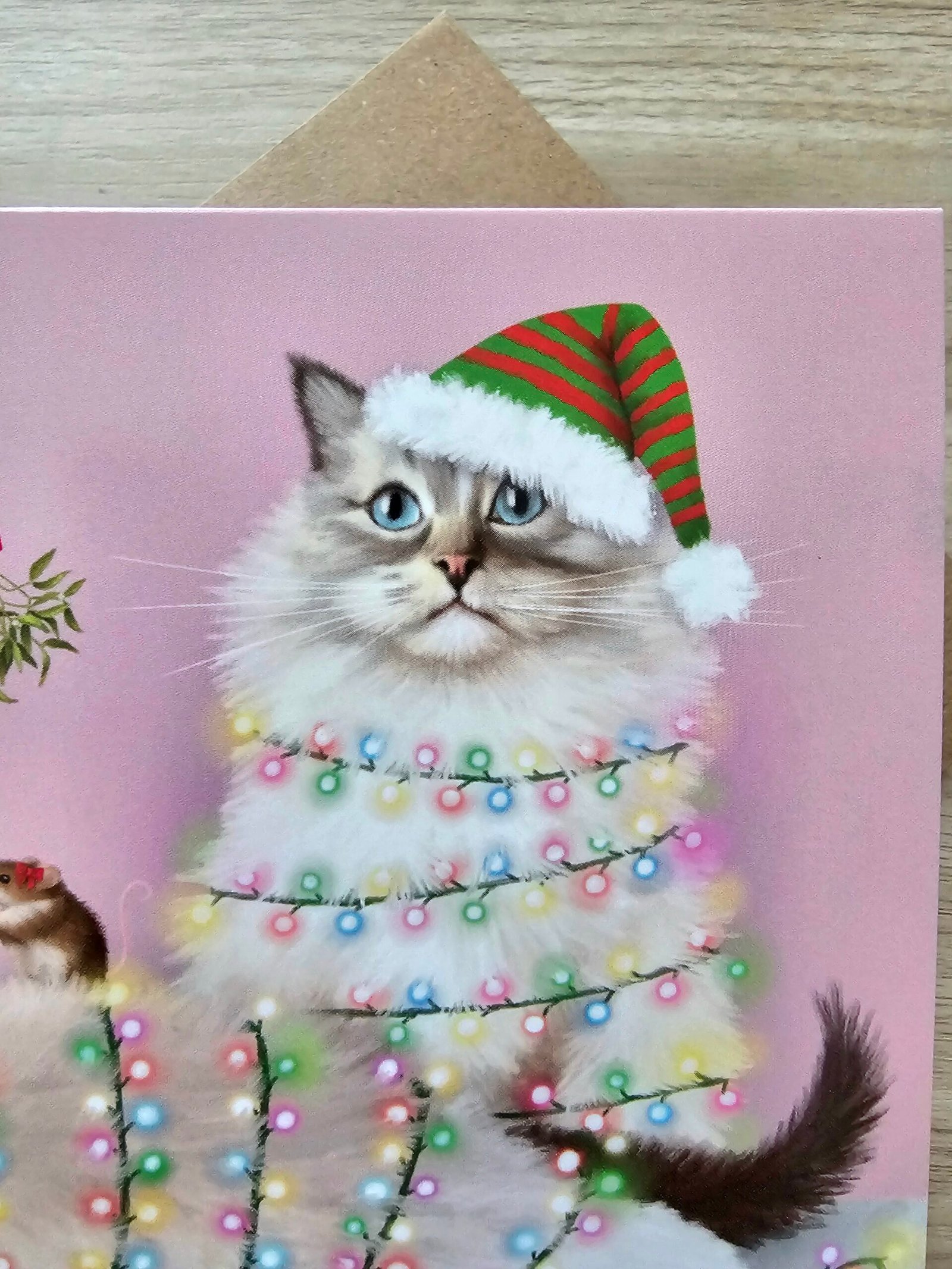 Ragdoll Cat Christmas Card - Tangled in Fairy Lights - Image 7