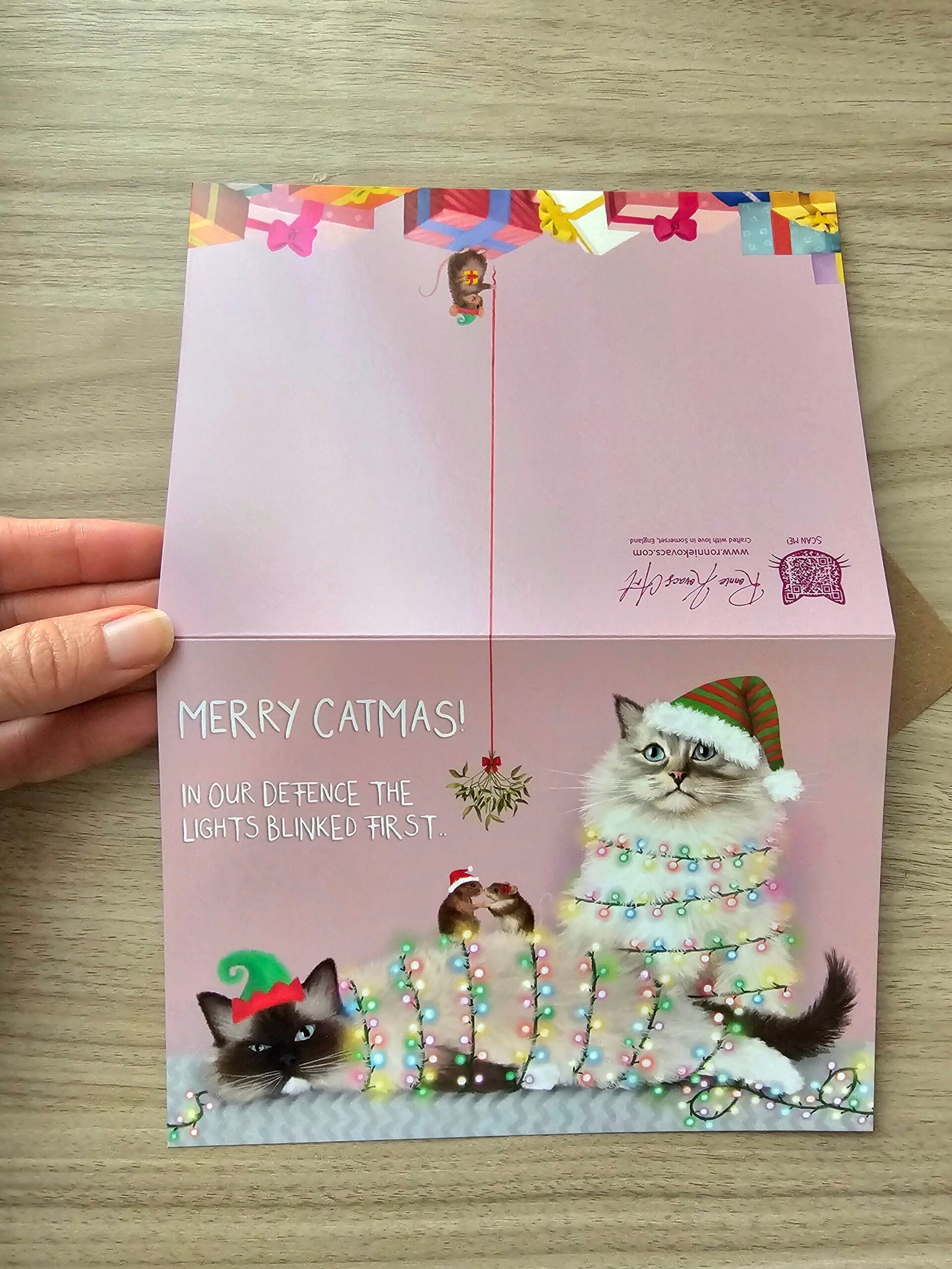 Ragdoll Cat Christmas Card - Tangled in Fairy Lights - Image 8