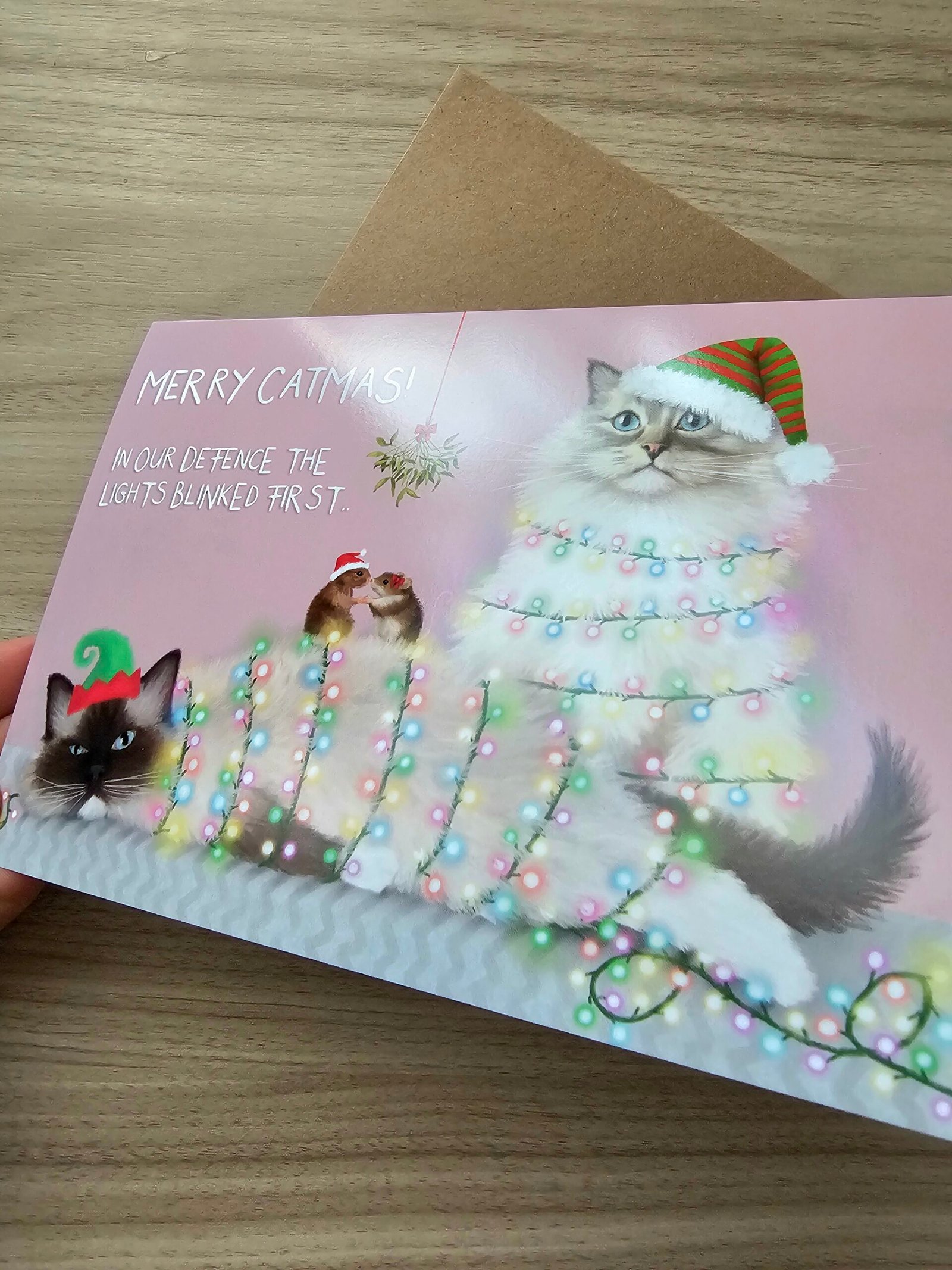 Ragdoll Cat Christmas Card - Tangled in Fairy Lights - Image 11