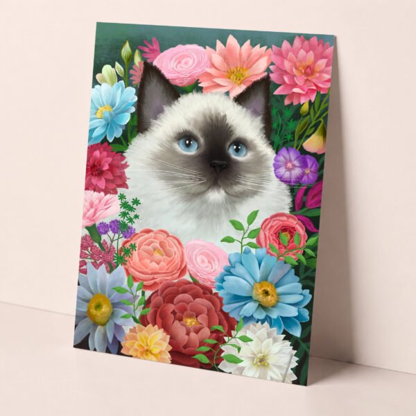 Ragdoll cat mother's day card featuring an adorable kitty amongst flowers. Original poem inside.